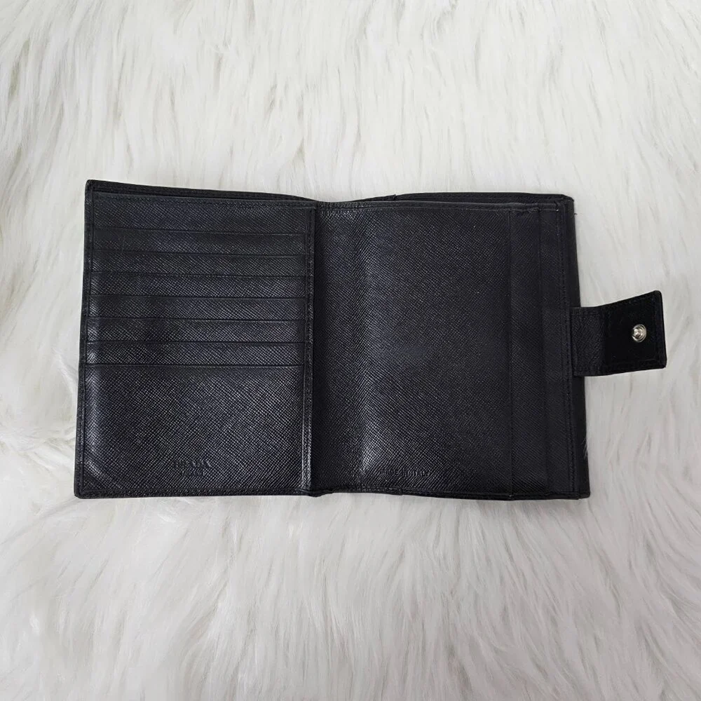 Prada Milano Saffiano Leather Compact Bifold Black Wallet